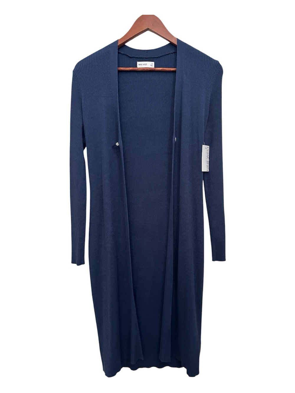 Nine West Long Navy Open Front Ribbed Cardigan Size XS